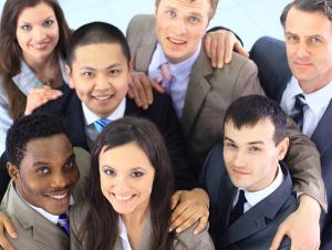 Top view of business people with their hands together
