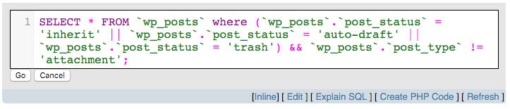 SELECT wp_posts where Post Status is Draft, Revision, or Trash